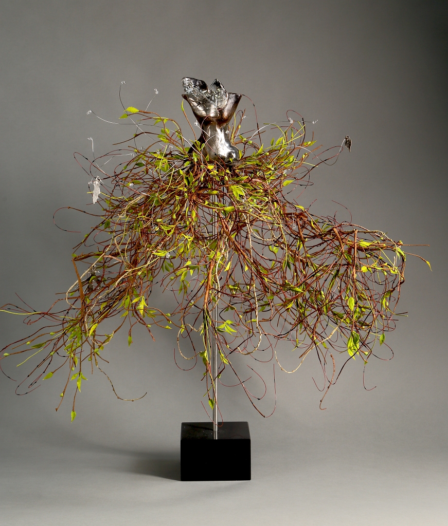 Estella Fransbergen - Sawdust Fired with White Gold Fig Leaves and Silver-Plated real Leaves